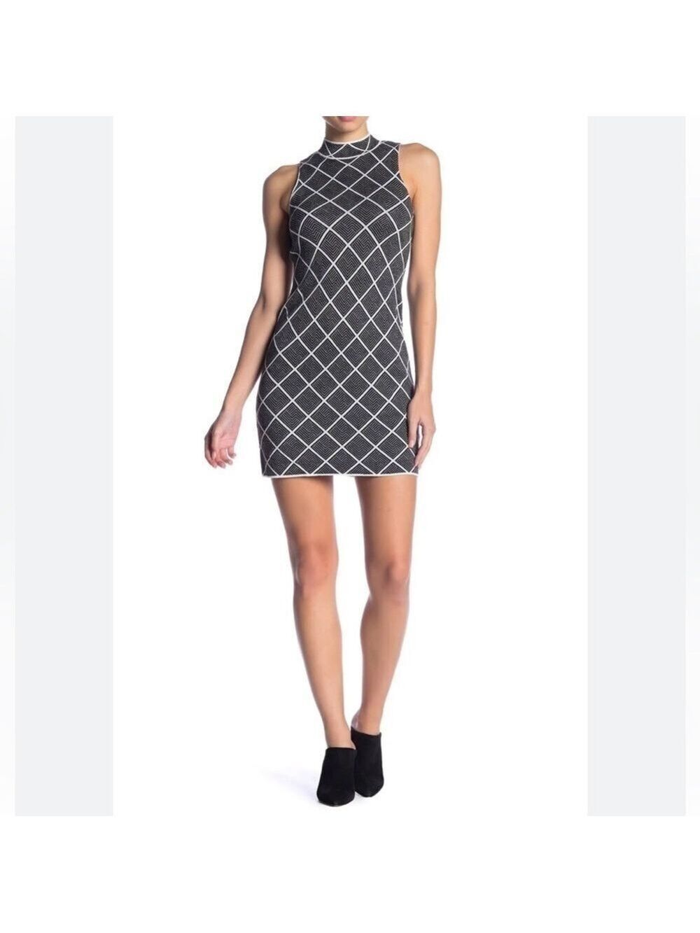 NWT Romeo & Juliet Couture B&W Diamond Pattern Knit Sleeveless Mini Dress M
